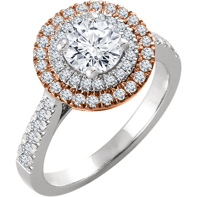 14kt White & Rose 5/8 CTW Diamond Semi-mount Engagement Ring for 6.5mm Round Center
