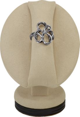 Short Ring Stand W/ Ring Roll & Oval Base Wood Accent Suede Display