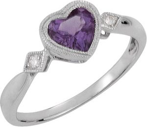 Genuine Amethyst & Diamond Heart Ring