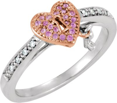 Genuine Pink Sapphire & Diamond Heart Ring