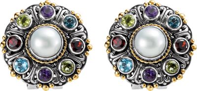 Mabé Cultured Pearl & Multi Gemstone Earrings 