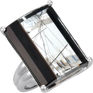 Genuine Tourmalinated Quartz & Onyx Ring