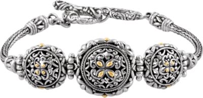 Sterling Silver Bracelet with 18KY Accents & Adjustable Toggle