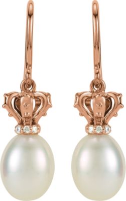 Pearl and Diamond Crown Dangle Earrings