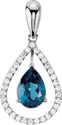 Genuine London Blue Topaz & 1/3 ct tw  Diamond Pendant