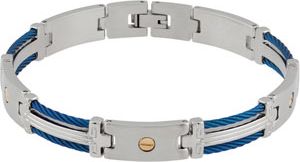 Stainless Steel & Cable Bracelet with 14kt  Yellow Screws