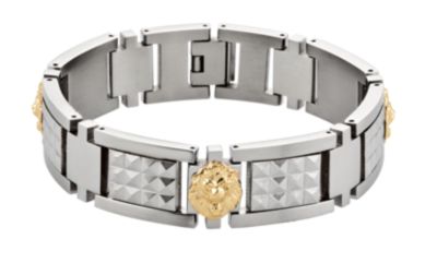 Stainless Steel Bracelet with 10kt Yellow Lion Head