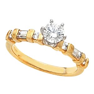 Engagement Ring Base or Band Mounting with Baguette Accents 