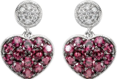 Genuine Brazilian Garnet & Diamond Heart Earrings