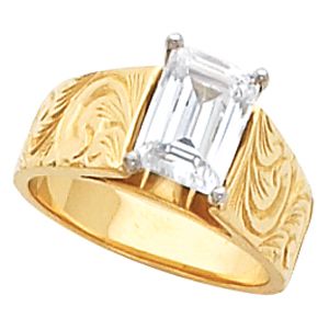 Hand-Engraved Engagement Base Ring Mounting & Band