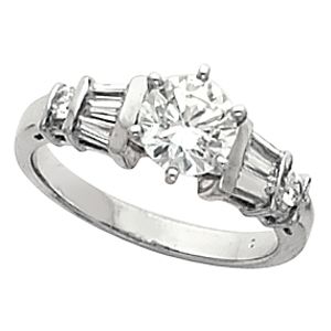 Engagement Ring Mounting with Baguette Accents or Band
