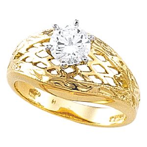 Hand-Engraved Engagement Base Ring Mounting  & Band