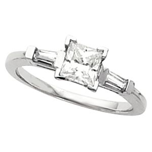 Engagement Ring or Band Mounting with Baguette Accents