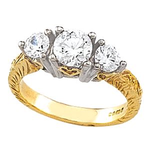Hand-Engraved 3-Stone Ring Mounting & Band