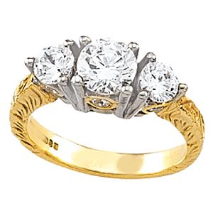 Hand-Engraved 3-Stone Ring Mounting & Band
