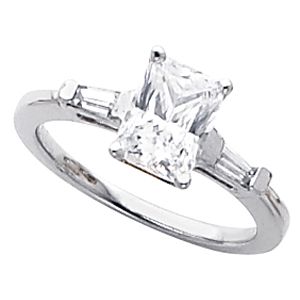 Engagement Ring or Band Mounting with Baguette Accents 