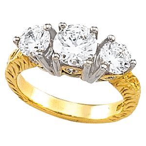 Hand-Engraved 3-Stone Ring Mounting & Band
