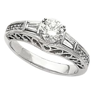Engagement Ring Mounting with Baguette Accents  & Band 