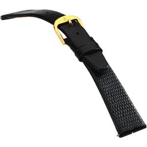 19mm Men's Long Flat Lizard-Grain Black Watch Strap