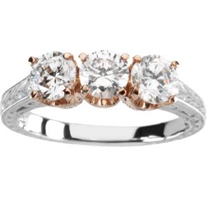 Hand Engraved 3 Stone Ring Mounting