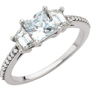 3-Stone Anniversary Ring with Trapezoid Side Stones