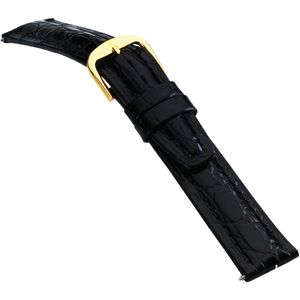 19mm Men's Regular Crocodile-Grain Semi-Padded Black Watch Strap