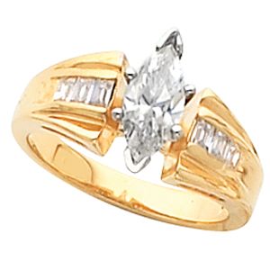 Engagement Ring Mounting with Baguette Accents