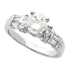 Engagement Ring or Band Mounting with Baguette Accents