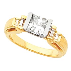 Engagement Ring Mounting with Baguette Accents or Band
