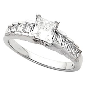 Engagement Ring Mounting with Baguette Accents or Band