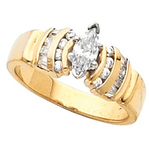 Engagement Ring Mounting with Baguette Accents