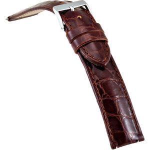 22mm Men's Long Brown Select Embossed Crocodile Leather Watch Strap