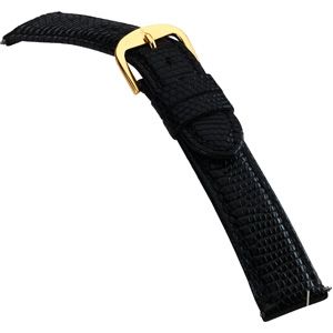 19mm Men's Regular Genuine Lizard-Grain Black Watch Strap