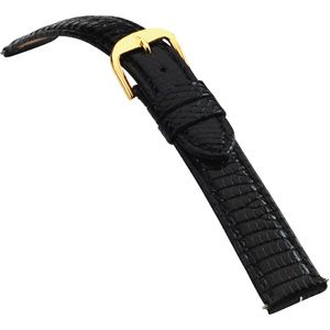 18mm Men's Long Genuine Lizard-Grain Black Watch Strap