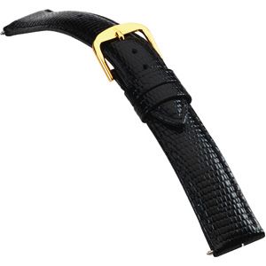 22mm Men's Long Padded Lizard-Grain Black Watch Strap