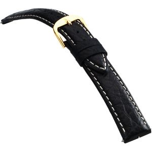 22mm Men's Long Calf Padded w/Heavy Crème Stitching Black Watch Strap