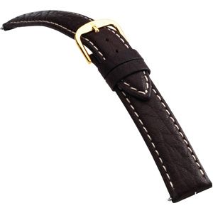 22mm Men's Long Calf Padded w/Heavy Crème Stitching Brown Watch Strap