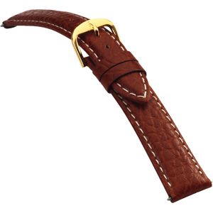 22mm Men's Long Calf Padded w/Heavy Crème Stitching Tan Watch Strap