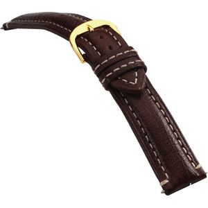 24mm Men's Regular Finished Leather Heavy Padded Crème Stitching Matte Brown Watch Strap
