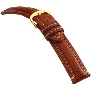 24mm Men's Regular Finished Leather Heavy Padded Crème Stitching Matte Tan Watch Strap