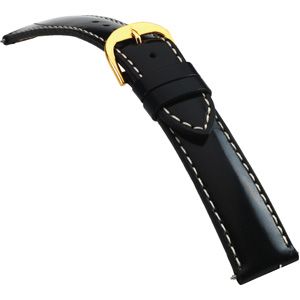 24mm Men's Regular Finished Leather Heavy Padded Crème Stitching Glazed Black Watch Strap