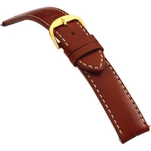 24mm Men's Regular Finished Leather Heavy Padded Crème Stitching Glazed Tan Watch Strap