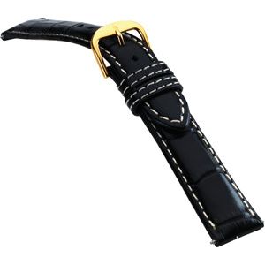 24mm Men's Regular Alligator Grain Heavy Padded Crème Stitching Black Watch Strap