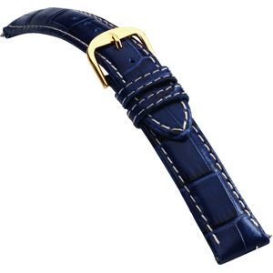 24mm Men's Regular Alligator Grain Heavy Padded Crème Stitching Blue Watch Strap