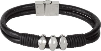 Leather Bracelet with Stainless Steel Accents & Magnetic Clasp