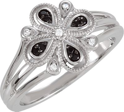 Floral Design Ring with Split Shank
