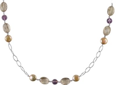 Freshwater Dyed Cultured Coin Pearl & Multi-Gemstone Necklace