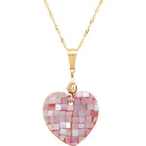Youth Pink Mother of Pearl Heart 15