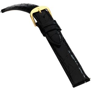 16mm Men's Long Genuine Crocodile Padded Black Watch Strap