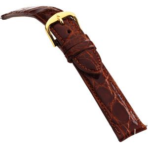 16mm Men's Long Genuine Crocodile Padded Cognac Watch Strap